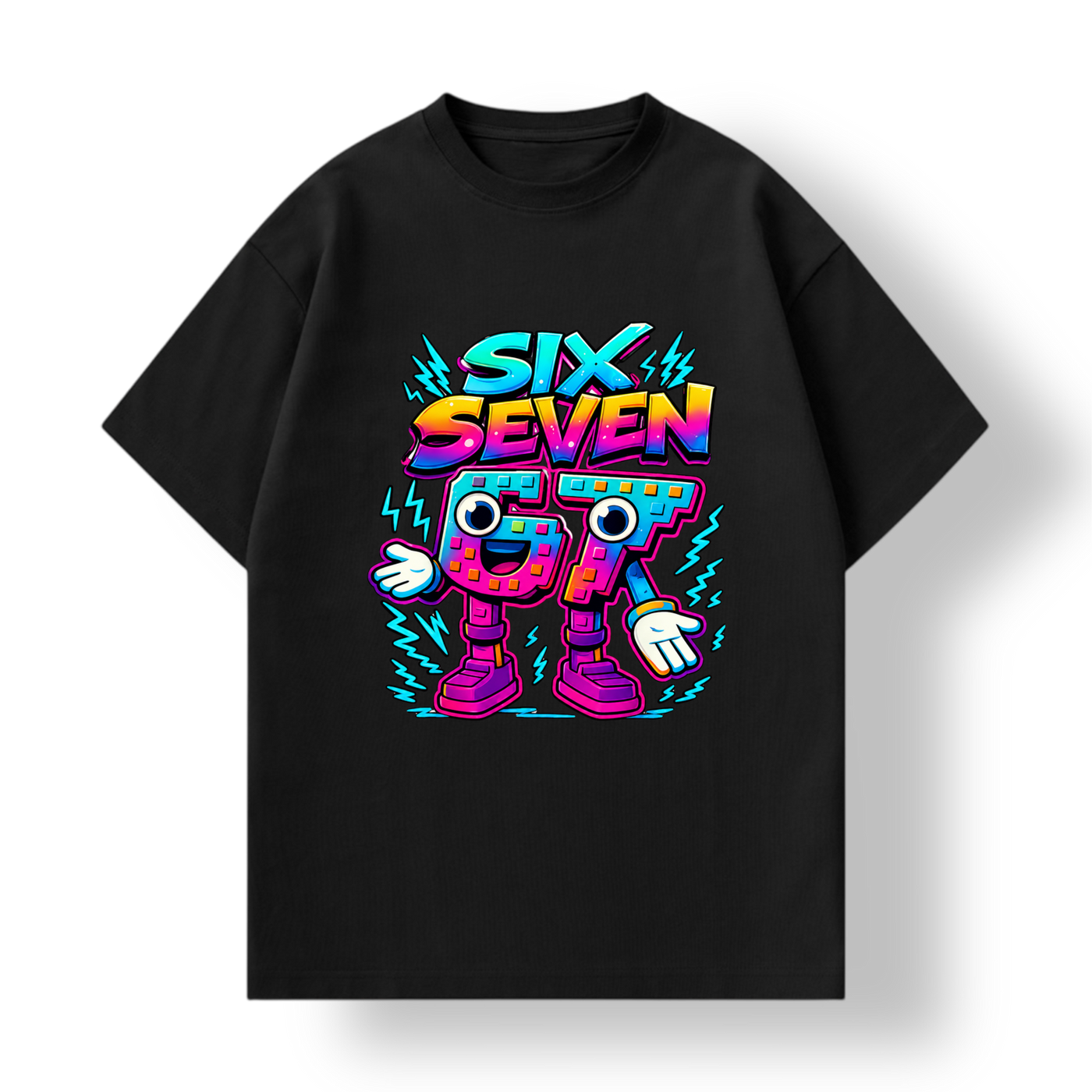copy_Футболка с трендовым принтом Six Seven 67 черная, Детская, 110-116