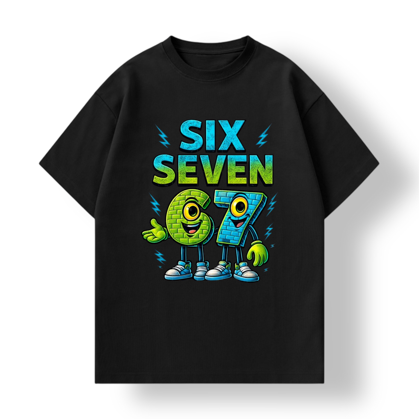 copy_Футболка с трендовым принтом Six Seven 67 черная, Детская, 110-116