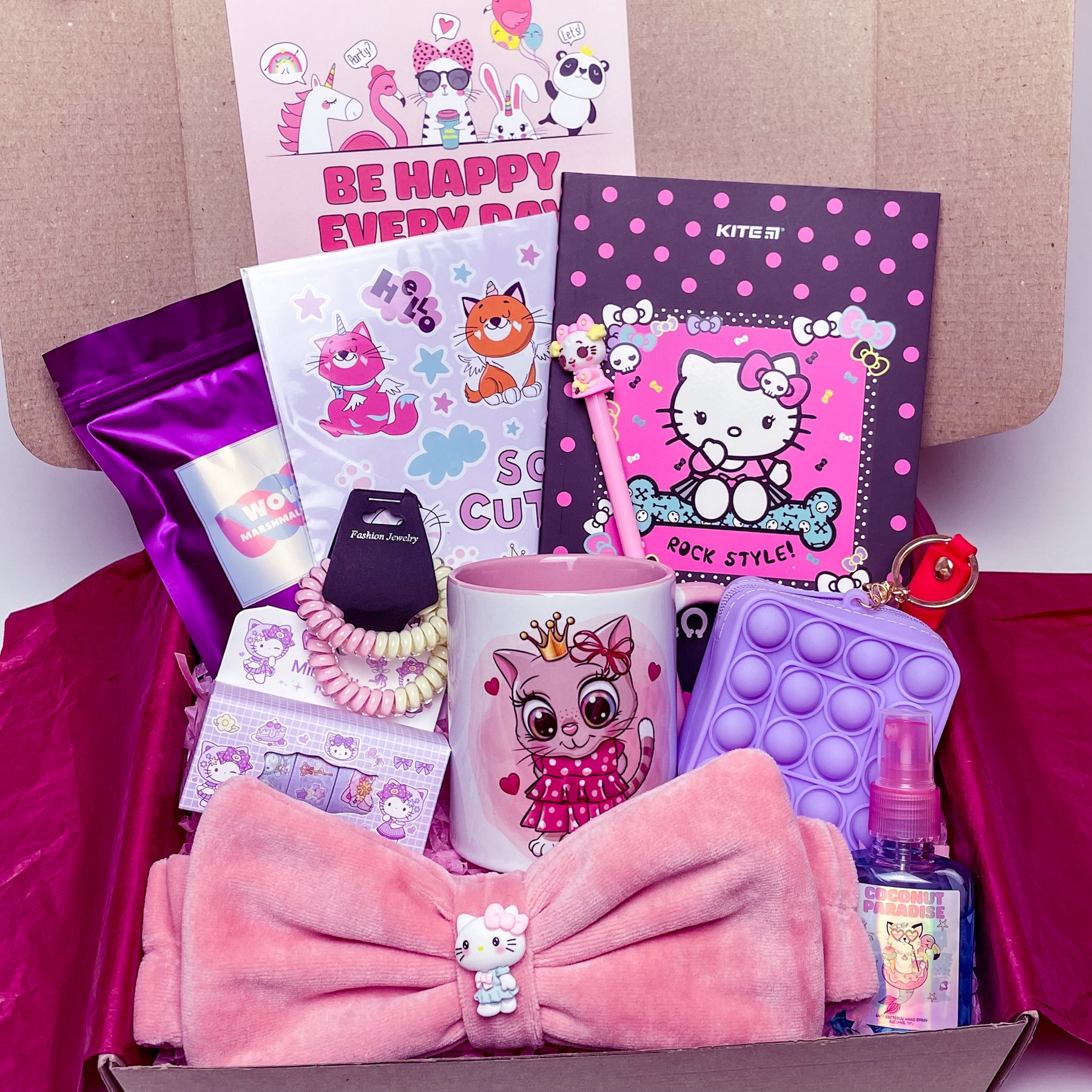 Подарунок для дівчинки бокс з канцелярією WowBoxes "Cat Box №1"