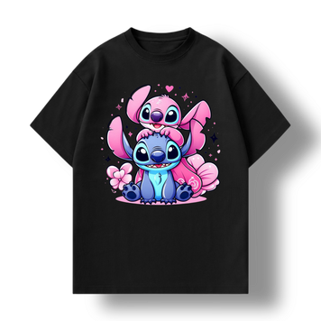 Футболка з трендовим принтом Stitch, чорна, Дитяча, 110-116
