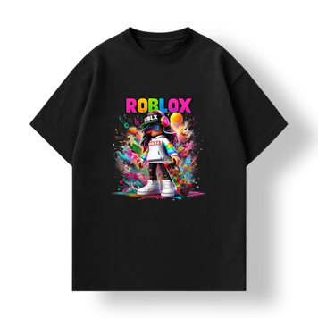 Футболка з трендовим принтом Roblox Girls - чорного кольору, Дитяча, 122-128