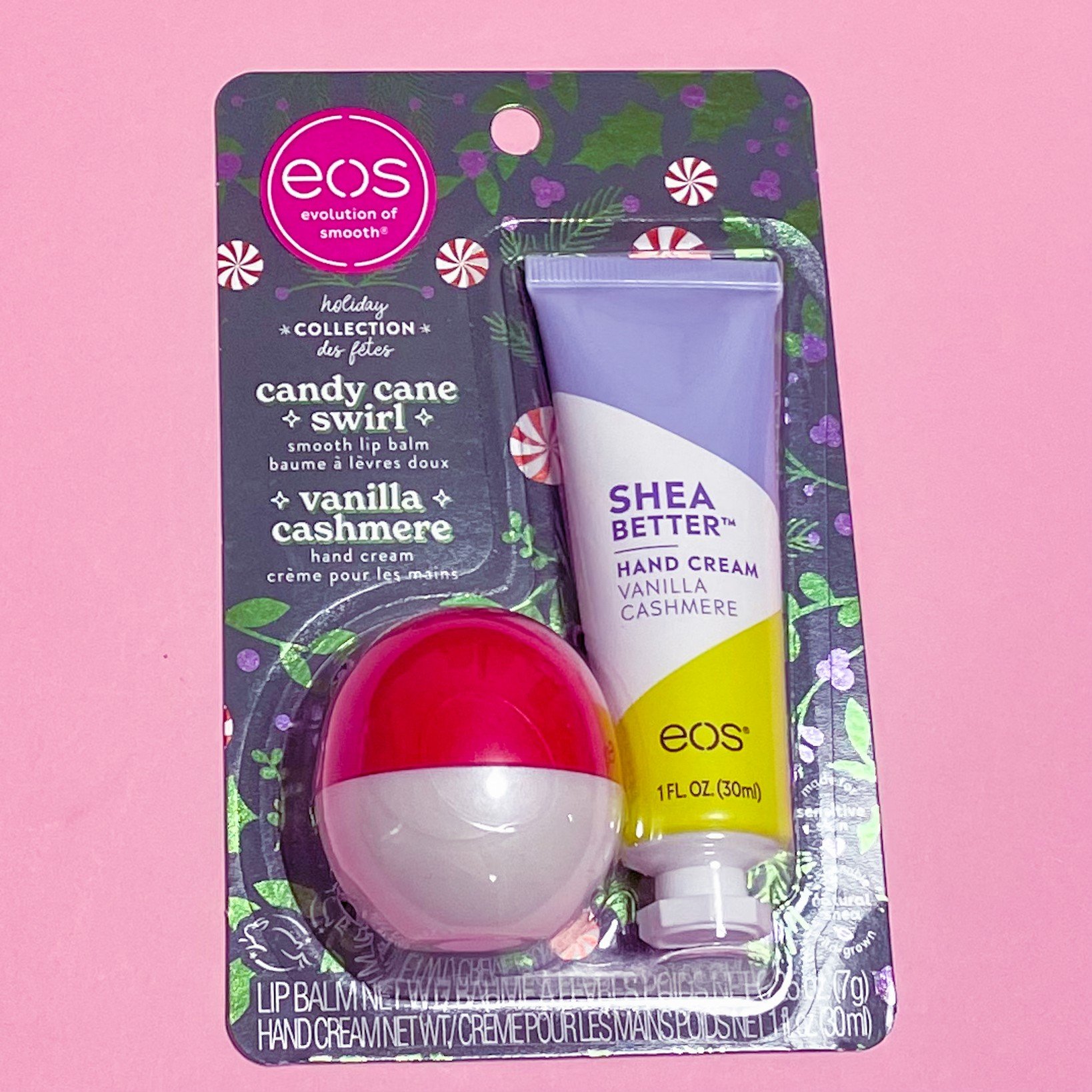 Набір натуральний бальзам для губ EOS та крем для рук EOS Candy Cane Swirl and Vanilla Cashmere