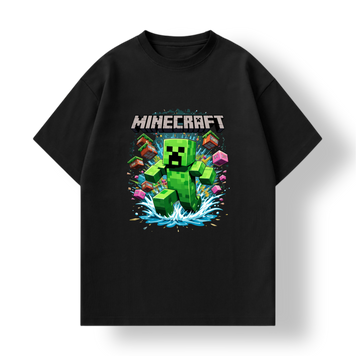 Футболка з трендовим принтом Minecraft - чорного кольору, Дитяча, 122-128